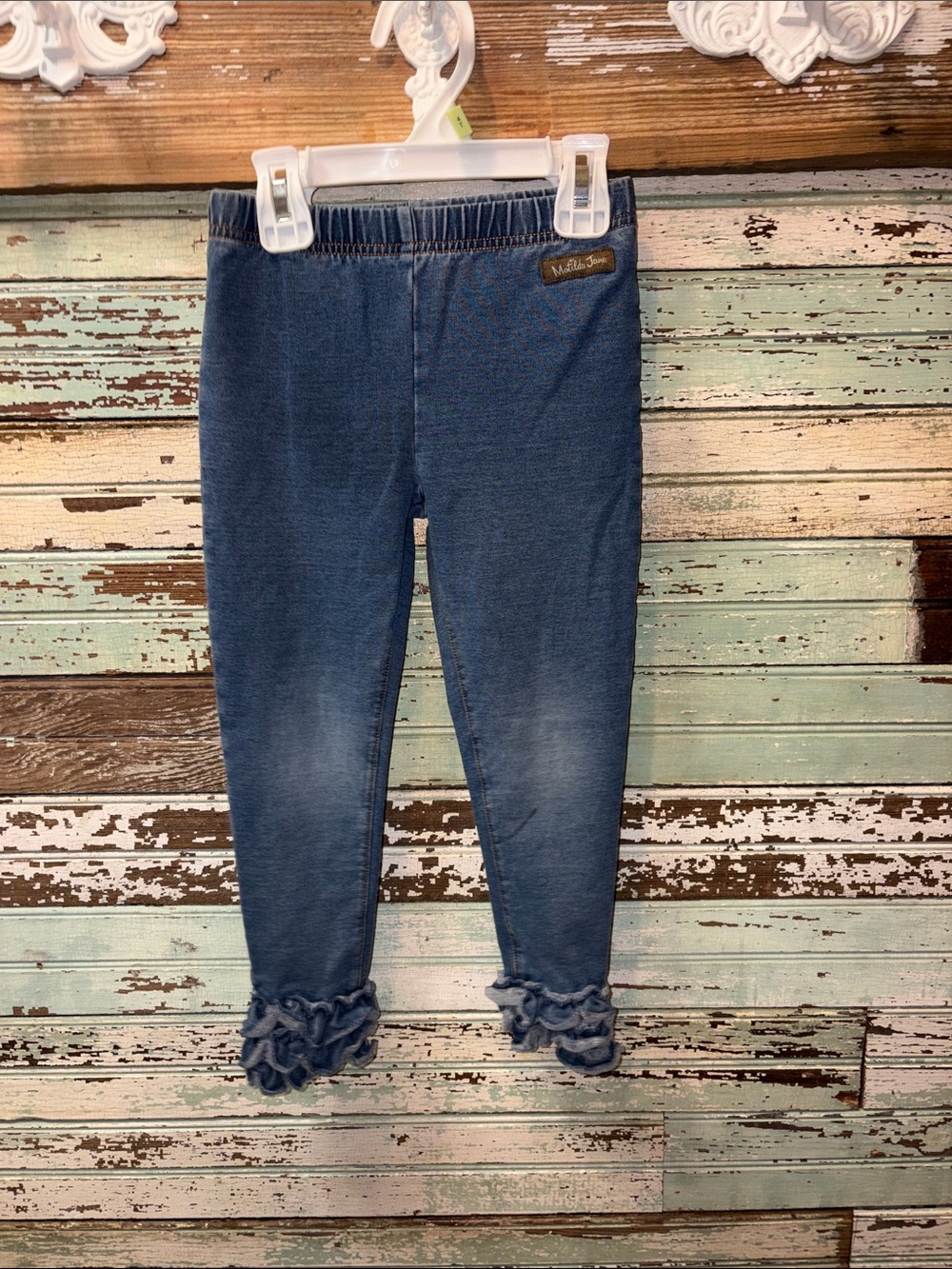 Matilda Jane Girls Denim-Look Ruffle Hem Leggings - Blue